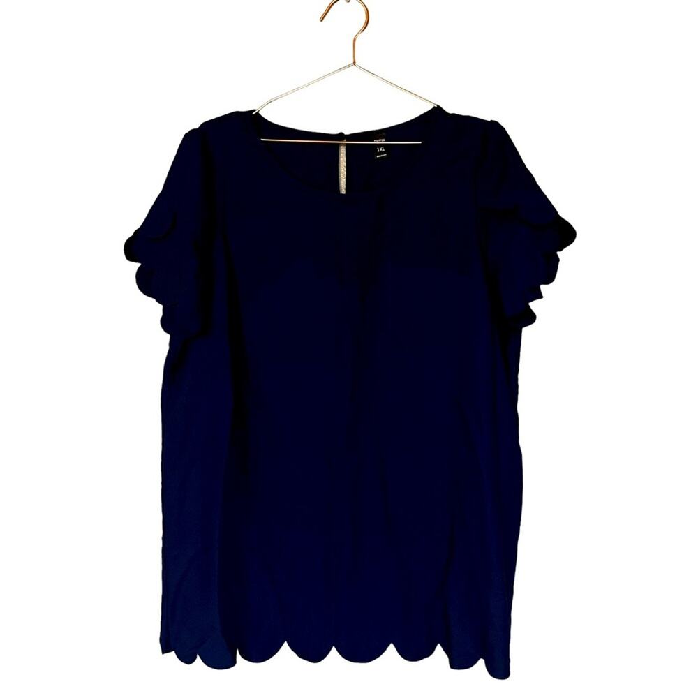 SHEIN Navy Blue Flutter Sleeve layered scallop blouse size 1XL